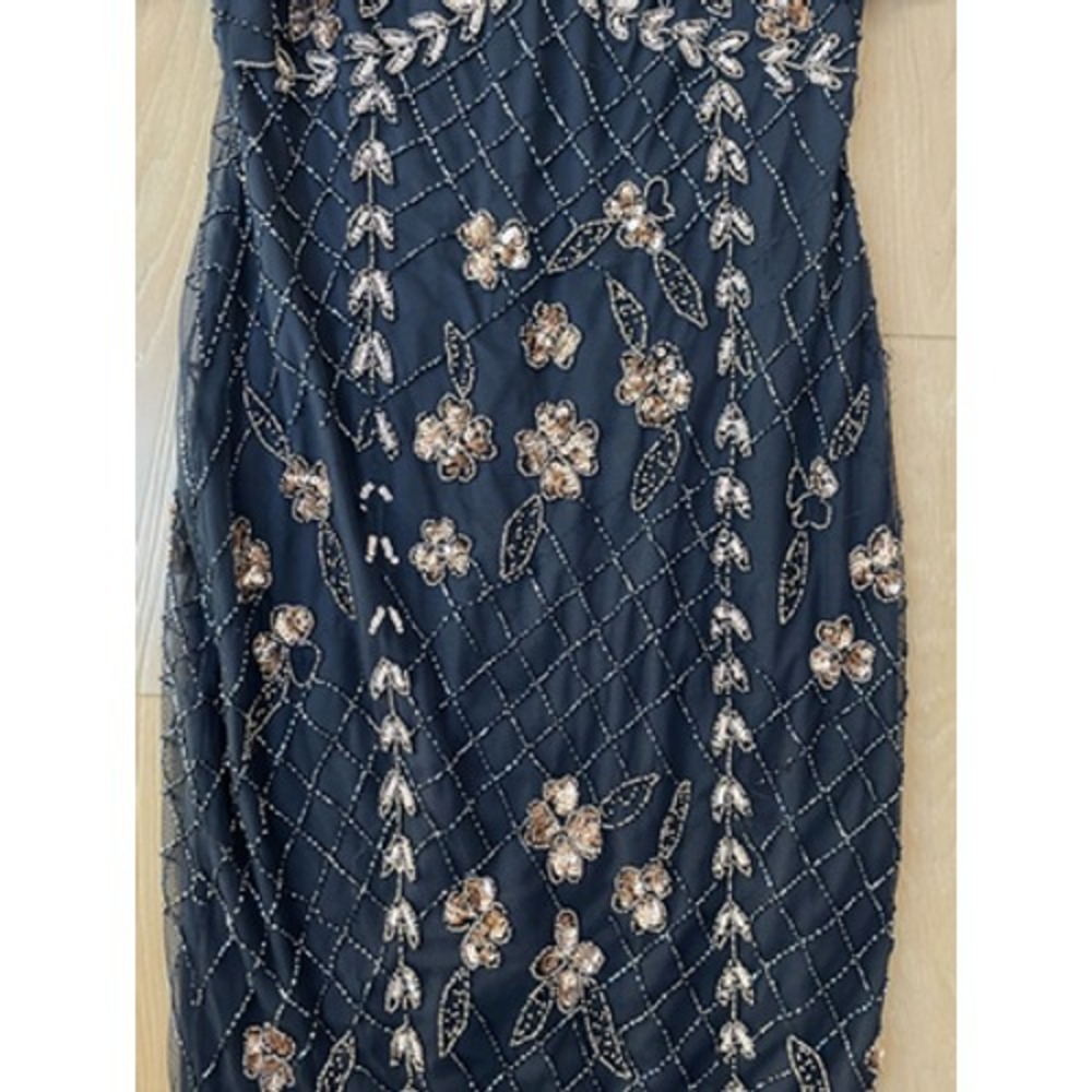 NEW Adrianna Papell Dress Womens Size 6 Blue Beaded Flutter Sleeve Midi *Flaw - Picture 2 of 13